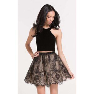 Alyce Paris Black and Cream Lace Dress